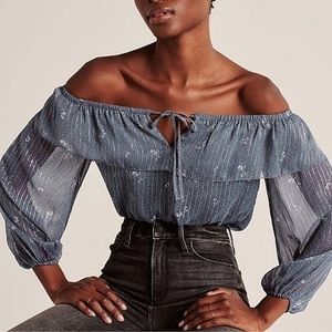 NEW Abercrombie & Fitch Off the Shoulder Blue Sparkle Bodysuits